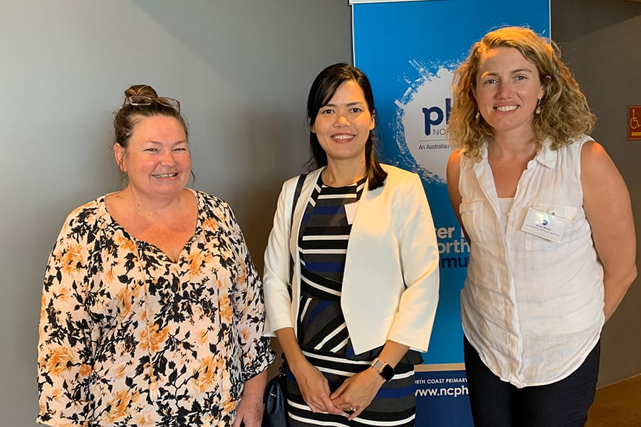 Pictured: Dr May Thu Zaw with Rachel Gorman and Monika Wheeler from NCPHN